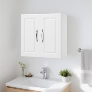 laundry room wall cabinet, 2 tier wall mounted hanging cabinet with adjustable shelf, cupboard storage with 2 doors, for kitchen, bathroom, laundry, 11.8 x 23.6 x 23.6 in (d x w x h), white