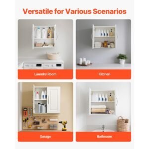 laundry room wall cabinet, 2 tier wall mounted hanging cabinet with adjustable shelf, cupboard storage with 2 doors, for kitchen, bathroom, laundry, 11.8 x 23.6 x 23.6 in (d x w x h), white