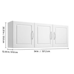 laundry room wall cabinet, 2 tier wall mounted hanging cabinet with adjustable shelf, cupboard storage with 3 doors, for kitchen, bathroom, laundry, 12.44 x 54 x 20.31 in (d x w x h), white