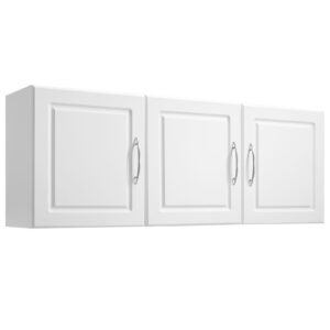laundry room wall cabinet, 2 tier wall mounted hanging cabinet with adjustable shelf, cupboard storage with 3 doors, for kitchen, bathroom, laundry, 12.44 x 54 x 20.31 in (d x w x h), white