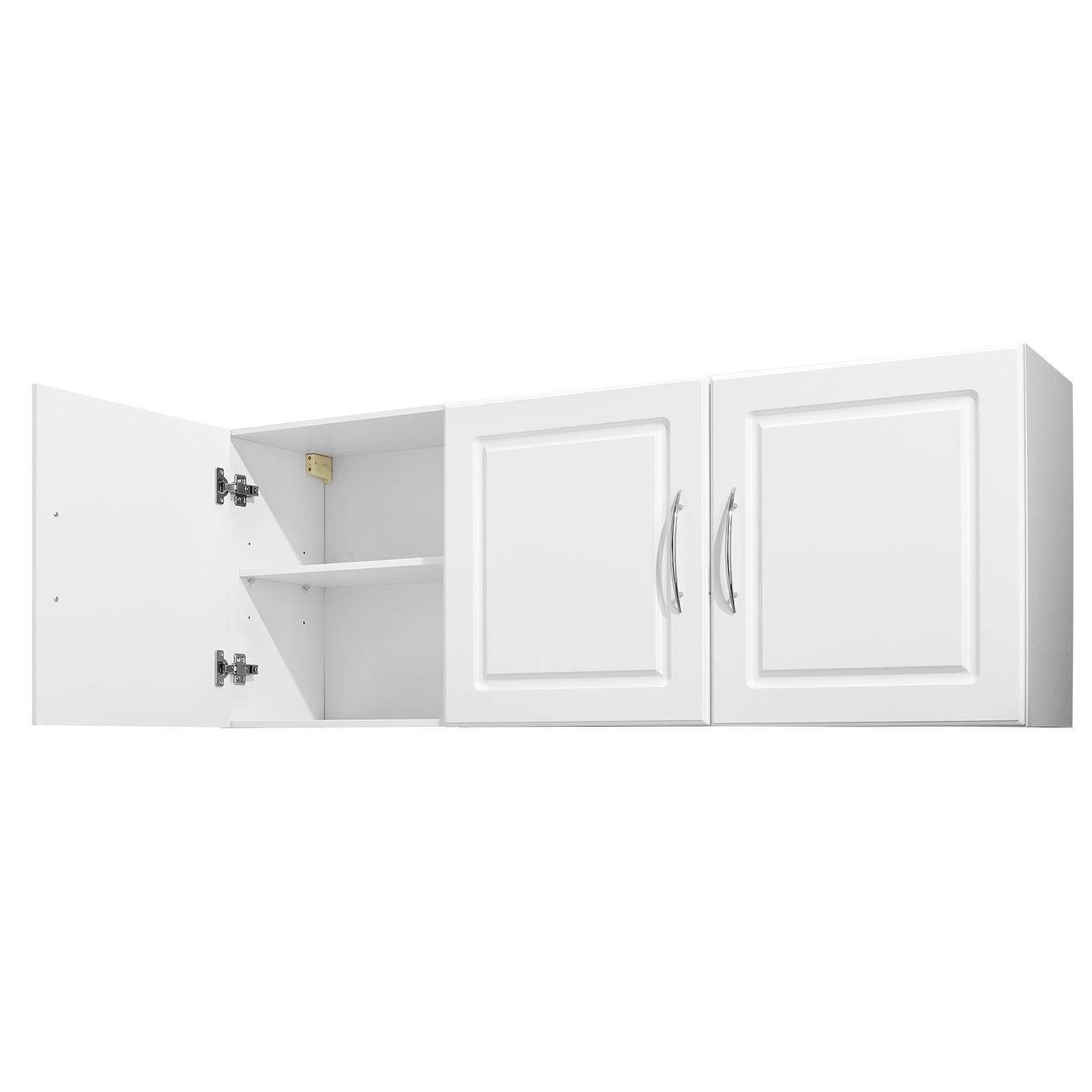 laundry room wall cabinet, 2 tier wall mounted hanging cabinet with adjustable shelf, cupboard storage with 3 doors, for kitchen, bathroom, laundry, 12.44 x 54 x 20.31 in (d x w x h), white