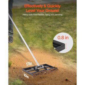 lawn leveling rake, lawn leveler with 78 in handle, 17x10 in ground plate, rust resistant carbon steel soil leveler, 5 heights adjustable, effort saving lawn leveling tool for yard golf court