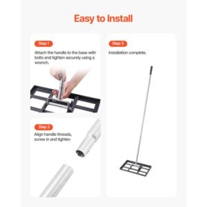 lawn leveling rake, lawn leveler with 78 in handle, 17x10 in ground plate, rust resistant carbon steel soil leveler, 5 heights adjustable, effort saving lawn leveling tool for yard golf court
