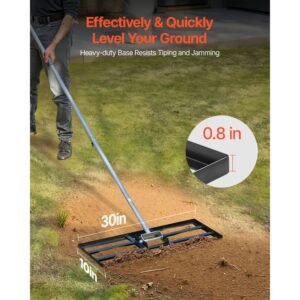 lawn leveling rake, lawn leveler with 83.9 in handle, 30x10 in ground plate, rust resistant carbon steel soil leveler, 3 heights adjustable, effort saving lawn leveling tool for yard golf court