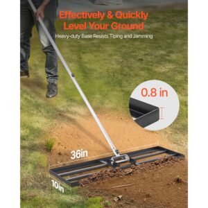 lawn leveling rake, lawn leveler with 83.9 in handle, 36x10 in ground plate, rust resistant carbon steel soil leveler, 3 heights adjustable, effort saving lawn leveling tool for yard golf court