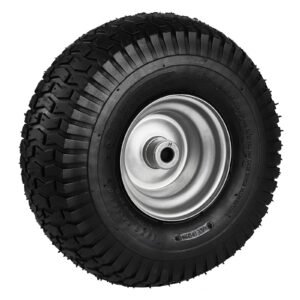 Lawn Mower Tires, 15x6-6" Lawn Tractor Tires, 2-Pack Tire and Wheel Assemblies, Turf Pneumatic Tires with 3" Centered Hub and 3/4" Bushing Size, 16 PCS Adapters for Riding Mowers Lawn Tractors