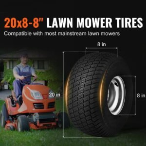 lawn mower tires with rim, 20x8 8" tubeless tractor tires, 2 pack tire and wheel assembly, s turf pneumatic tires with 3.5" offset hub and 3/4" bushing size, for riding mowers lawn tractors