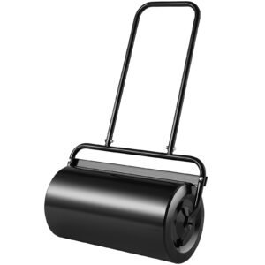 lawn roller, 13 gallon sand/water filled yard roller, steel sod roller with easy turn plug and u shaped ergonomic handle for convenient push and pull, for lawn, garden, farm, park, black
