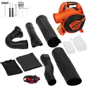 Leaf Blower, 26CC 2-Cycle Handheld Leaf Blower with A Fuel Tank, 2-in-1 Blower 425CFM Air Volume 156MPH Speed, Ideal for Lawn Care, Leaf Cleaning, and Snow Removal