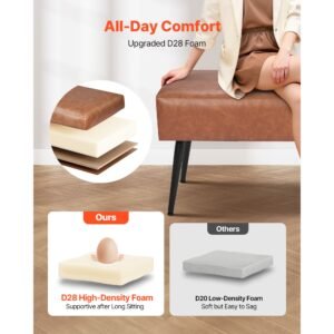 leather bedroom bench, pu leather bench with metal legs and with stitching for entryway, upholstered shoe bench seat, modern end of the bed benches for living room, dining room, hallway, brown