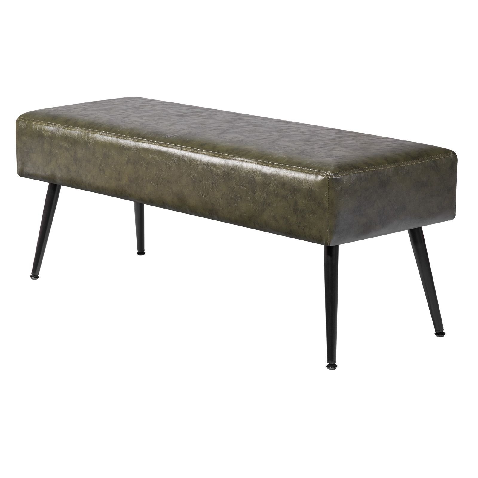 leather bedroom bench, pu leather bench with metal legs and with stitching for entryway, upholstered shoe bench seat, modern end of the bed benches for living room, dining room, hallway, green