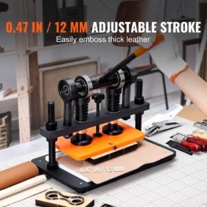 leather cutting machine, 10.2 x 5.9 in embossing plate manual die cutter, 0.47 in pressure stroke dual guide shafts die cut machine, leather embossing machine for various of materials