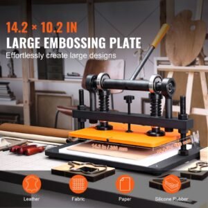 leather cutting machine, 14.2 x 10.2 in embossing plate manual die cutter, 0.47 in pressure stroke dual guide shafts die cut machine, leather embossing machine for various of materials