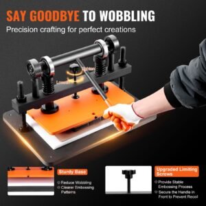 leather cutting machine, 14.2 x 10.2 in embossing plate manual die cutter, 0.47 in pressure stroke dual guide shafts die cut machine, leather embossing machine for various of materials