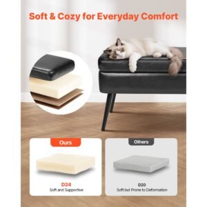 leather storage ottoman bench, pu leather bench with storage and metal legs, modern shoe benches seat for entryway, upholstered end of bed benches for living room, dining room, hallway, black