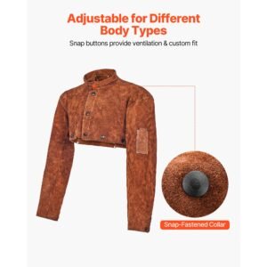 leather welding cape sleeve, heavy duty flame resistant cowhide safety cape sleeves for men women, heat resistant for welding, blacksmithing, woodworking, gardening, xl size