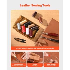 leather working tools kit, 38 pcs leather craft tools with portable canvas storage bag, engraving punching sewing stamping cutting tools, ideal for beginners diy enthusiasts and professionals