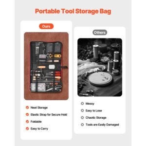 leather working tools kit, 61 pcs leather craft tools with portable canvas storage bag, engraving punching sewing stamping sanding tools, ideal for beginners diy enthusiasts and professionals