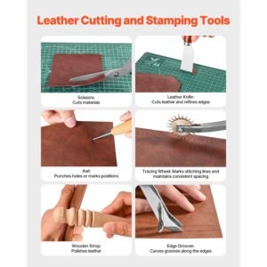 leather working tools kit, 72 pcs leather craft tools with portable leather storage bag, engraving punching sewing stamping sanding tools, ideal for beginners diy enthusiasts and professionals