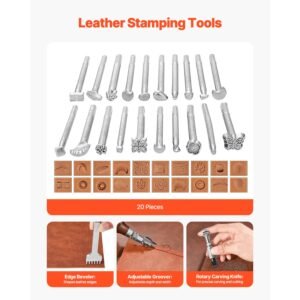 leather working tools kit, 92 pcs leather craft tools with portable leather storage bag, engraving punching sewing stamping sanding tools, ideal for beginners diy enthusiasts and professionals