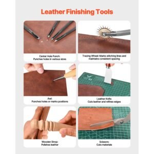 leather working tools kit, 92 pcs leather craft tools with portable leather storage bag, engraving punching sewing stamping sanding tools, ideal for beginners diy enthusiasts and professionals
