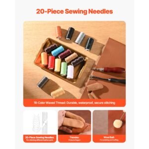 leather working tools kit, 92 pcs leather craft tools with portable leather storage bag, engraving punching sewing stamping sanding tools, ideal for beginners diy enthusiasts and professionals