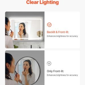 led bathroom mirror, 32" x 48" led bathroom vanity mirror with frontlit and backlit, anti fog memory mirror with lights, stepless 3 colors temperature dimmable bathroom mirror, wall mounted