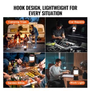 led camping lantern, all in one, 1000lm, 360° illumination, 4 lighting modes, battery powered light, outdoor robust flashlight, built to last light, ideal for hiking fishing outages repairs