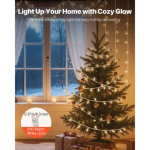 led christmas string lights, 200 led, 76 ft connectable warm white christmas lights outdoor, with 8 modes, auto timer, twinkle fairy lighting plug in, waterproof for tree yard patio decoration