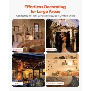 led christmas string lights, 200 led, 76 ft connectable warm white christmas lights outdoor, with 8 modes, auto timer, twinkle fairy lighting plug in, waterproof for tree yard patio decoration