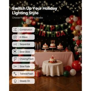 led christmas string lights, 200 led, 76 ft connectable warm white christmas lights outdoor, with 8 modes, auto timer, twinkle fairy lighting plug in, waterproof for tree yard patio decoration