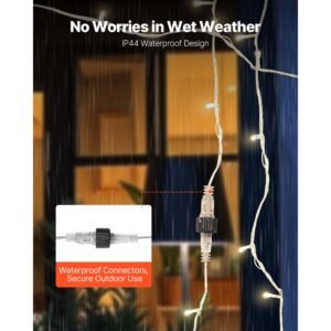 led christmas string lights, 200 led, 76 ft connectable warm white christmas lights outdoor, with 8 modes, auto timer, twinkle fairy lighting plug in, waterproof for tree yard patio decoration