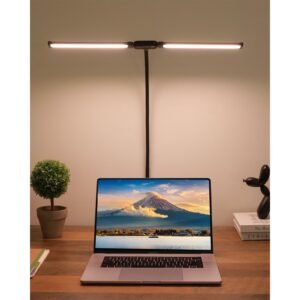led desk lamp with clamp, double head architect desk lamp for home office, eye caring desk light with 360° adjustable gooseneck, 50 lighting modes & timer function for studying working drawing