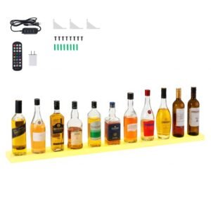 led lighted liquor bottle display, 1 tier 48 inches whiskey rack, supports usb, illuminated home bar shelf with rf remote & app control, 7 static colors, acrylic lighted shelf for 12 bottles