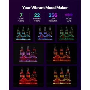 led lighted liquor bottle display, 2 tier 16 inch whiskey rack, supports usb, illuminated home bar shelf with rf remote & app control, 7 static colors, acrylic+ wood lighted shelf for 8 bottles