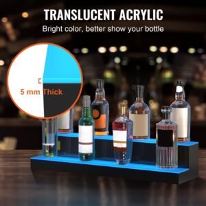 led lighted liquor bottle display, 2 tiers 30 inches, illuminated home bar shelf with rf remote & app control 7 static colors 1 4 h timing, acrylic drinks lighting shelf for holding 16 bottles