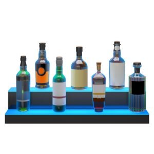 led lighted liquor bottle display, 2 tiers 30 inches, illuminated home bar shelf with rf remote & app control 7 static colors 1 4 h timing, acrylic drinks lighting shelf for holding 16 bottles