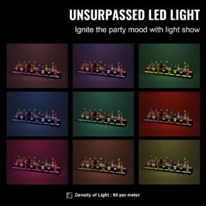 LED Lighted Liquor Bottle Display, 2 Tiers 60 Inch Commercial Illuminated Home Bar Shelf, 2 Steps Whiskey Rack Stand, Acrylic Drink Shelves with RF Remote & App Control, and Multicolor lighting