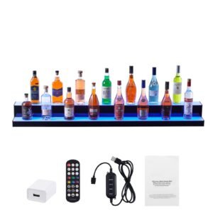 led lighted liquor bottle display, 2 tiers 60 inch commercial illuminated home bar shelf, 2 steps whiskey rack stand, acrylic drink shelves with rf remote & app control, and multicolor lighting