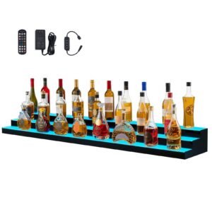 led lighted liquor bottle display, 3 tier 70 inch, illuminated home bar shelf with rf remote & app control, 7 static colors, acrylic lighted whiskey shelf for 52 bottles, powered by adapter only