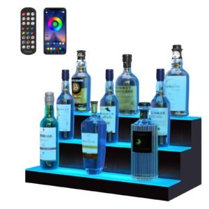 led lighted liquor bottle display bar shelf rf & app control 24" 3 step