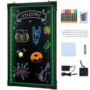 LED Message Writing Board, 16"x12" Illuminated Erasable Lighted Chalkboard, Neon Effect Menu Sign Board, Drawing Board with 8 Fluorescent Chalk Markers and Remote Control, for Home Wedding Shop