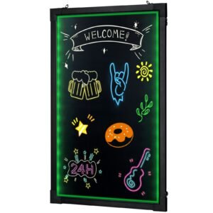 led message writing board, 24"x16" illuminated erasable lighted chalkboard, neon effect menu sign board, drawing board with 8 fluorescent chalk markers and remote tested to ul standards