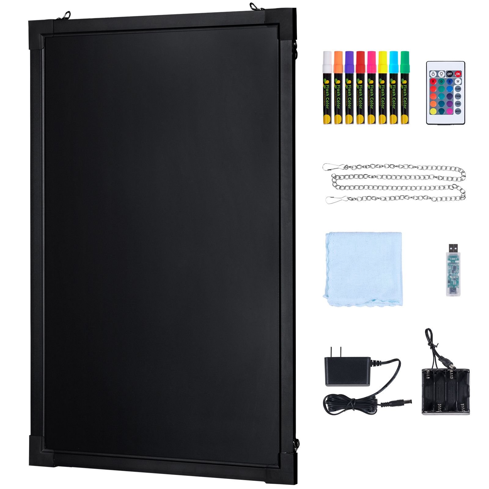 led message writing board, 24"x16" illuminated erasable lighted chalkboard, neon effect menu sign board, drawing board with 8 fluorescent chalk markers and remote tested to ul standards