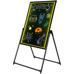 led message writing board, 32"x24" illuminated erasable lighted chalkboard, neon effect menu sign board, drawing board with 8 fluorescent chalk markers and remote contro tested tostandards
