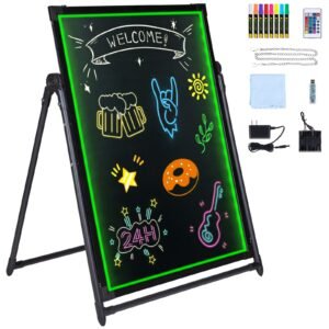 LED Message Writing Board, 32"x24" Illuminated Erasable Lighted Chalkboard, Neon Effect Menu Sign Board, Drawing Board with 8 Fluorescent Chalk Markers and Remote Contro Tested toStandards