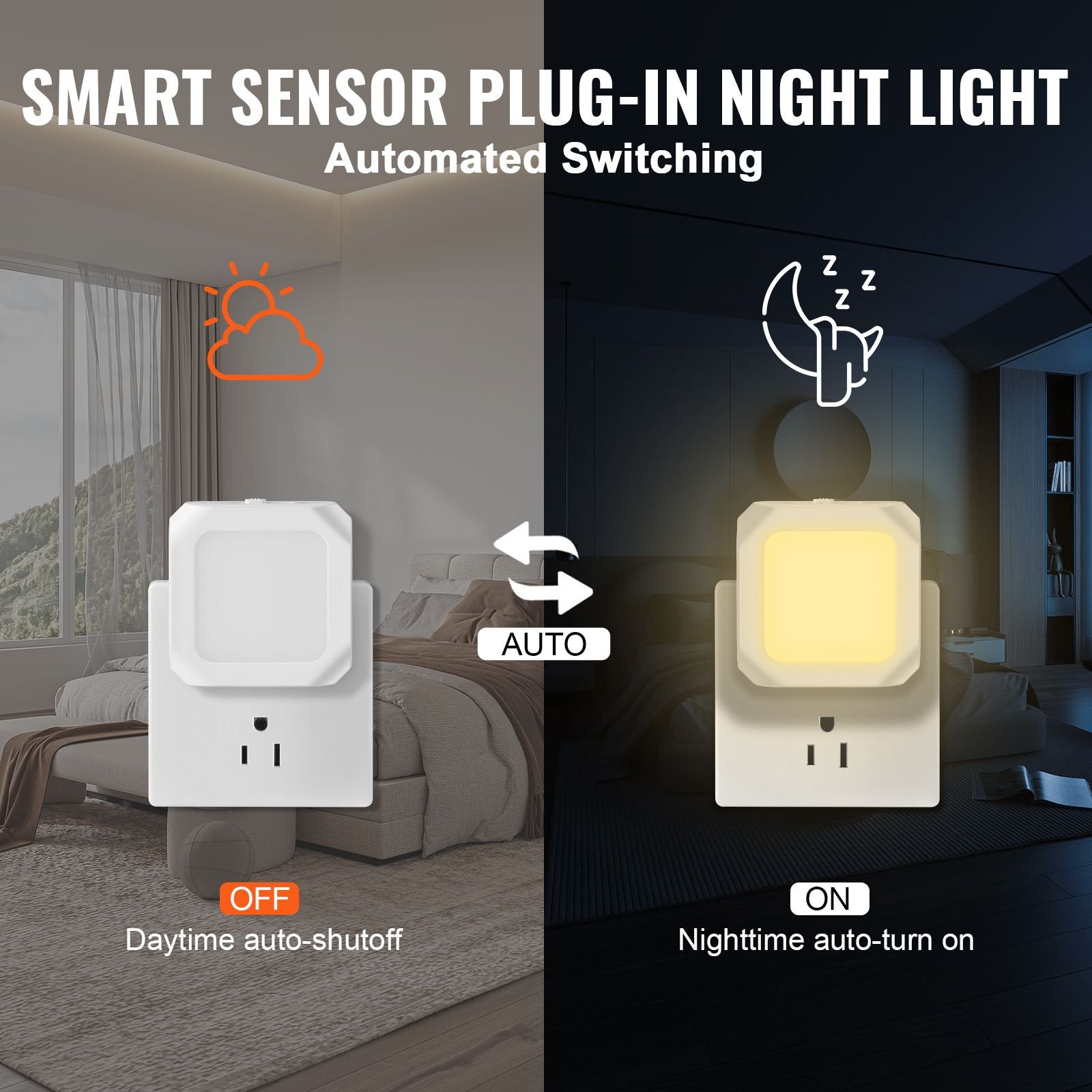 led night light, 2 pack plug in led night light, 0.6 w 3000k soft white light, with dusk to dawn light sensor, for bedroom, bathroom, hallway