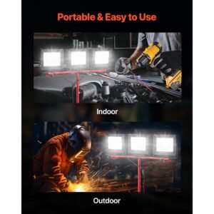 led work light with stand, 21000 lumens, three head portable camping light with individual switch, tripod stand, 10.83 ft power cord, for indoor outdoor job site construction, ip65 waterproof