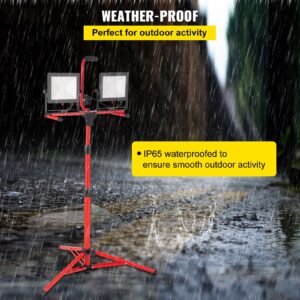 led work light with stand, 2pcs 10000 lumen dual head led work light with 27.6" 68.1" adjustable and foldable tripod stand, ip65 waterproofed led tripod work light, with 5000 k color temperatu