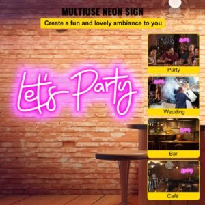 let's party neon sign, 23"x10" neon sign for wall decor, adjustable brightness pink neon light sign with remote control and power adapter, for party/wedding celebration/home decoration